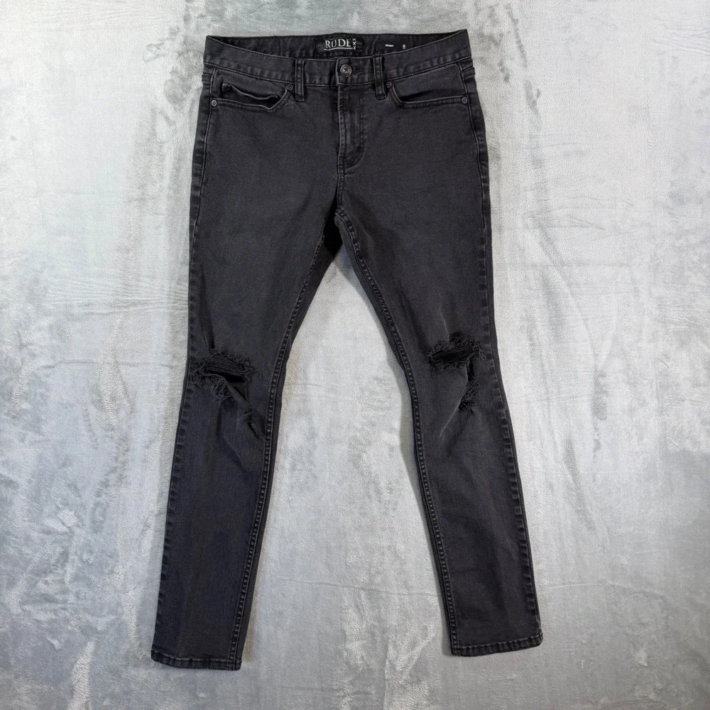 XXX Rude Distressed Skinny Jeans Men's Size 30x32 Black‎ Denim